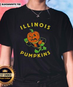 Illinois Fighting Illini mascot with pumpkins for Halloween on a ladies tee, perfect for fall festivities.