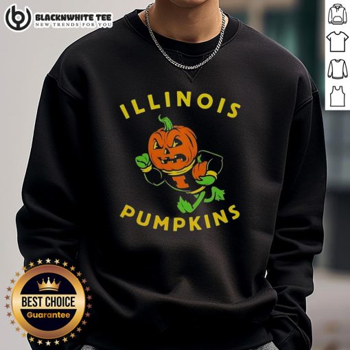 Good Illinois Pumpkins Halloween sweatshirt featuring Fighting Illini mascot, perfect for festive fall celebrations.