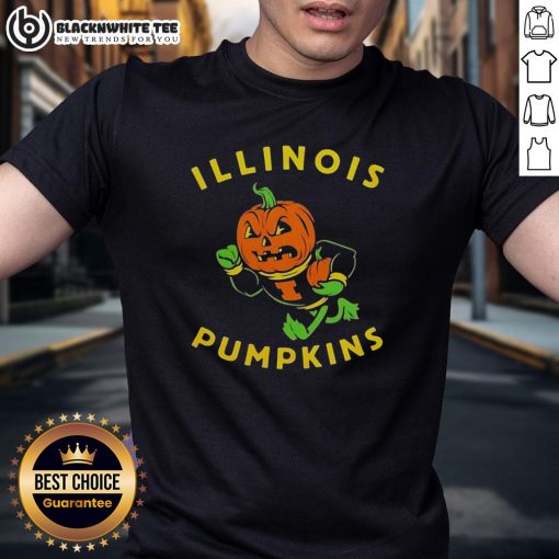 Good Illinois Pumpkins Halloween T-Shirt featuring the Illinois Fighting Illini mascot for festive fall celebrations.