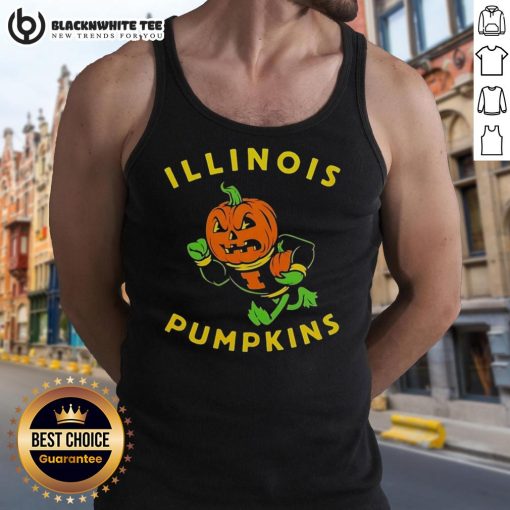 Good Illinois Pumpkins Halloween tank top featuring the Fighting Illini mascot, perfect for festive fall celebrations.