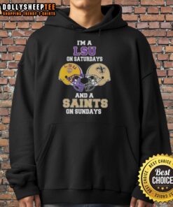LSU and Saints football helmet hoodie, perfect for game day style on Saturdays and Sundays. Ideal for sports fans.