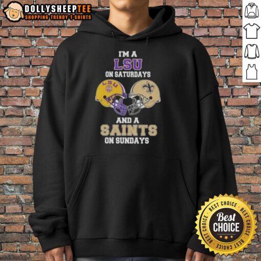 LSU and Saints football helmet hoodie, perfect for game day style on Saturdays and Sundays. Ideal for sports fans.