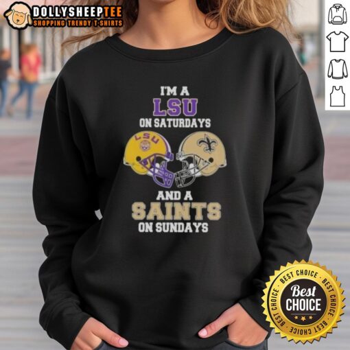 LSU and Saints football helmet sweatshirt, perfect for game day fans showcasing team spirit on Saturdays and Sundays.