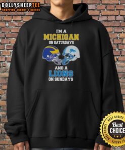 Alt Text: Michigan football helmet hoodie for Saturdays and Lions hoodie for Sundays, ideal for sports fans.
