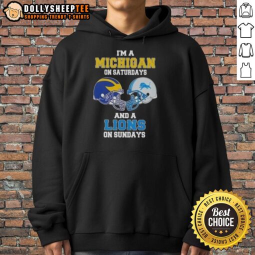Alt Text: Michigan football helmet hoodie for Saturdays and Lions hoodie for Sundays, ideal for sports fans.