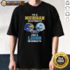 Good I'm a Michigan on Saturdays and a Lions on Sundays football helmet t-shirt design in vibrant colors.