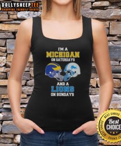Good I'm A Michigan On Saturdays and A Lions On Sundays Football Helmet Tank Top for football fans and enthusiasts.
