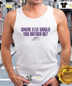 J.J. McCarthy Minnesota Vikings football tank top with 'Where Else Would You Rather Be?' signature design.