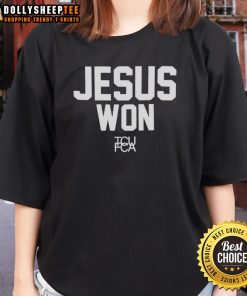 Good Jesus Won TCU Football ladies tee in purple with stylish design, perfect for fans supporting Texas Christian University.