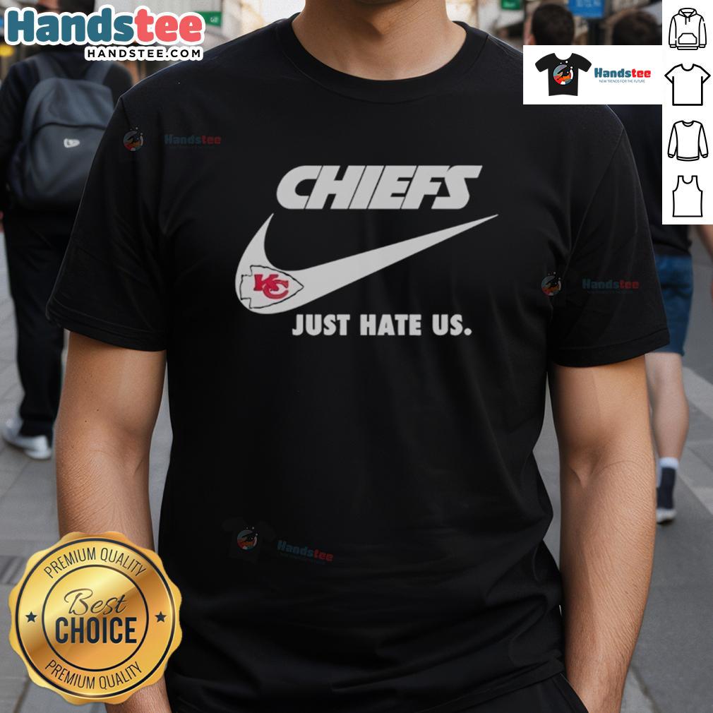 Good Just Hate Us Nike Kansas City Chiefs Logo T Shirt Alt Text: Good Just Hate Us Nike Kansas City Chiefs Logo T-Shirt featuring bold team logo and stylish design for fans.