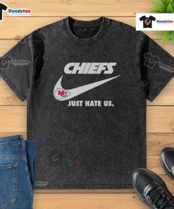 Alt Text: Good Just Hate Us Nike Kansas City Chiefs logo washed t-shirt featuring a bold team logo in a stylish design.