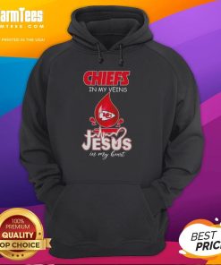 Good Kansas City Chiefs hoodie with 'In My Veins Jesus In My Heart' design, perfect for passionate football lovers.