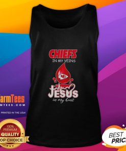 Good Kansas City Chiefs in My Veins Jesus in My Heart tank top for football lovers, featuring a stylish graphic design.
