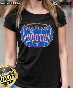 Good Kansas Jayhawks Football The Booth logo on a stylish ladies tee, perfect for game day and fans of the team.