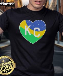 Good Kc Football Is Headed To Brazil Heart T-Shirt design featuring a heart graphic with football elements, perfect for fans.