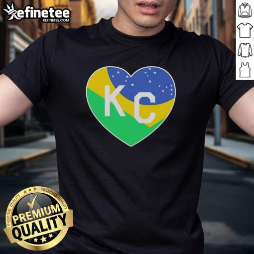 Good Kc Football Is Headed To Brazil Heart T-Shirt design featuring a heart graphic with football elements, perfect for fans.