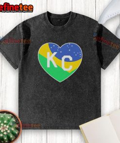 Good KC Football is Headed to Brazil Heart Washed T-Shirt featuring a vibrant design for fans of Kansas City football.