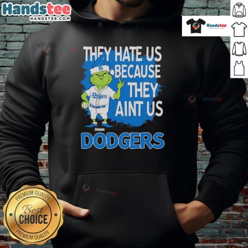 Alt Text: Los Angeles Dodgers Grinch Christmas hoodie featuring 'They Hate Ain't Us' design, perfect for holiday fans.