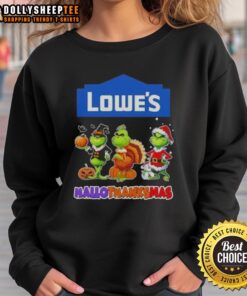 Good Lowes X Grinch cosplay sweatshirt for Happy HalloThanksMas, featuring festive designs and vibrant colors.