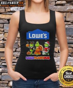Good Lowes X Grinch cosplay tank top for Happy HalloThanksMas featuring festive design and vibrant colors.