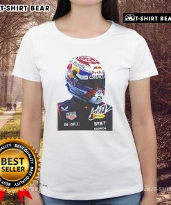 Alt Text: Good Max Verstappen Racing Big Face Graphic Signature Ladies Tee showcasing bold design and racing spirit.