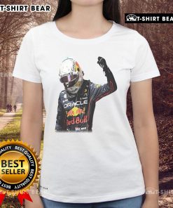 Max Verstappen victory graphic on a stylish ladies tee, perfect for Formula 1 fans celebrating his racing success.