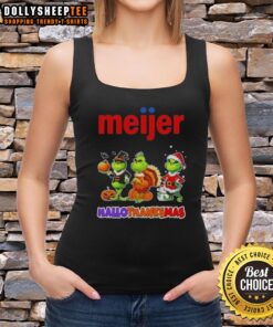 Happy HalloThanksMas tank top featuring Good Meijer X Grinch cosplay design, perfect for festive celebrations.