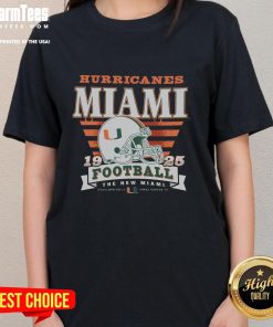 Alt Text: Women's Miami Hurricanes Stripe Splash Tee featuring vibrant team colors and stylish design for fans.