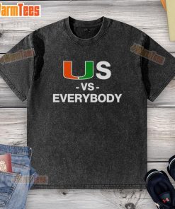 Alt Text: Good Miami Hurricanes Us Vs Everybody washed t-shirt featuring a bold graphic design and vibrant team colors.