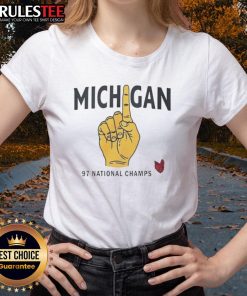 Alt Text: Good Michigan 97 Big Ten Conference ladies tee featuring vibrant team colors and stylish design for fans.