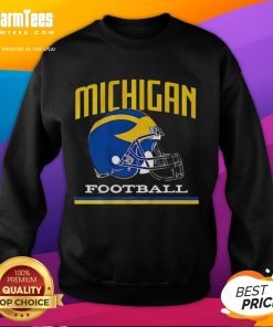 Vintage Michigan Wolverines football helmet sweatshirt showcasing classic team spirit and style for fans.