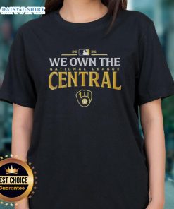 Ladies tee celebrating the Milwaukee Brewers 2025 American League Central Division Champions, featuring 'We Own The AL Central' design.