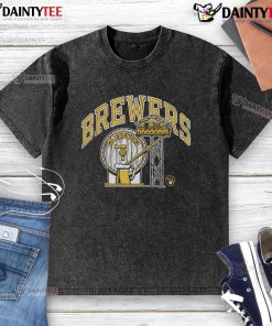 Good Milwaukee Brewers Go Brewers washed t-shirt displayed on a hanger, perfect for fans showing team spirit.