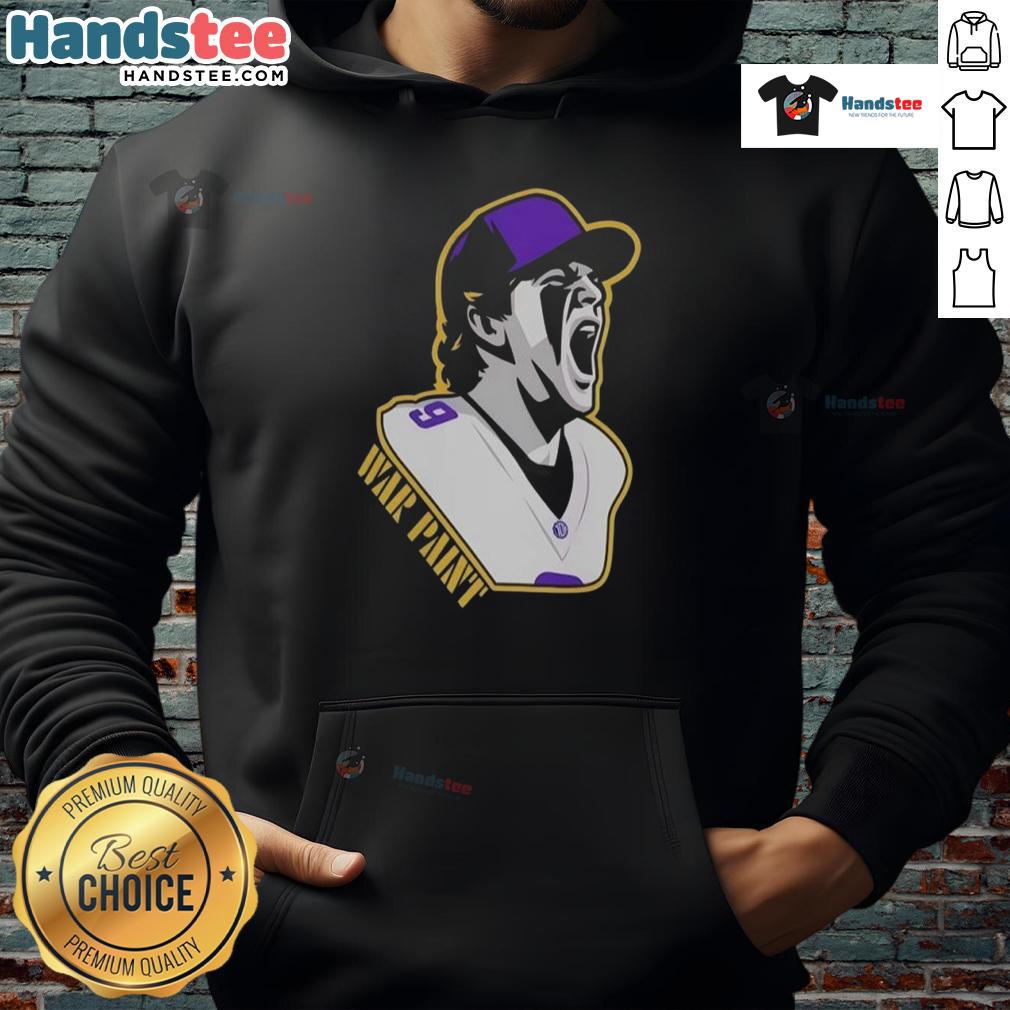 Good Minnesota Vikings War Paint Fooball Player Number 9 Graphic Hoodie Alt Text: Minnesota Vikings War Paint hoodie featuring a football player with number 9, perfect for fans and game day wear.