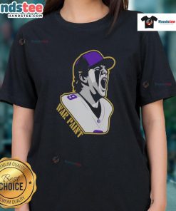 Good Minnesota Vikings War Paint Football Player Number 9 graphic on a stylish ladies tee, perfect for game day attire.
