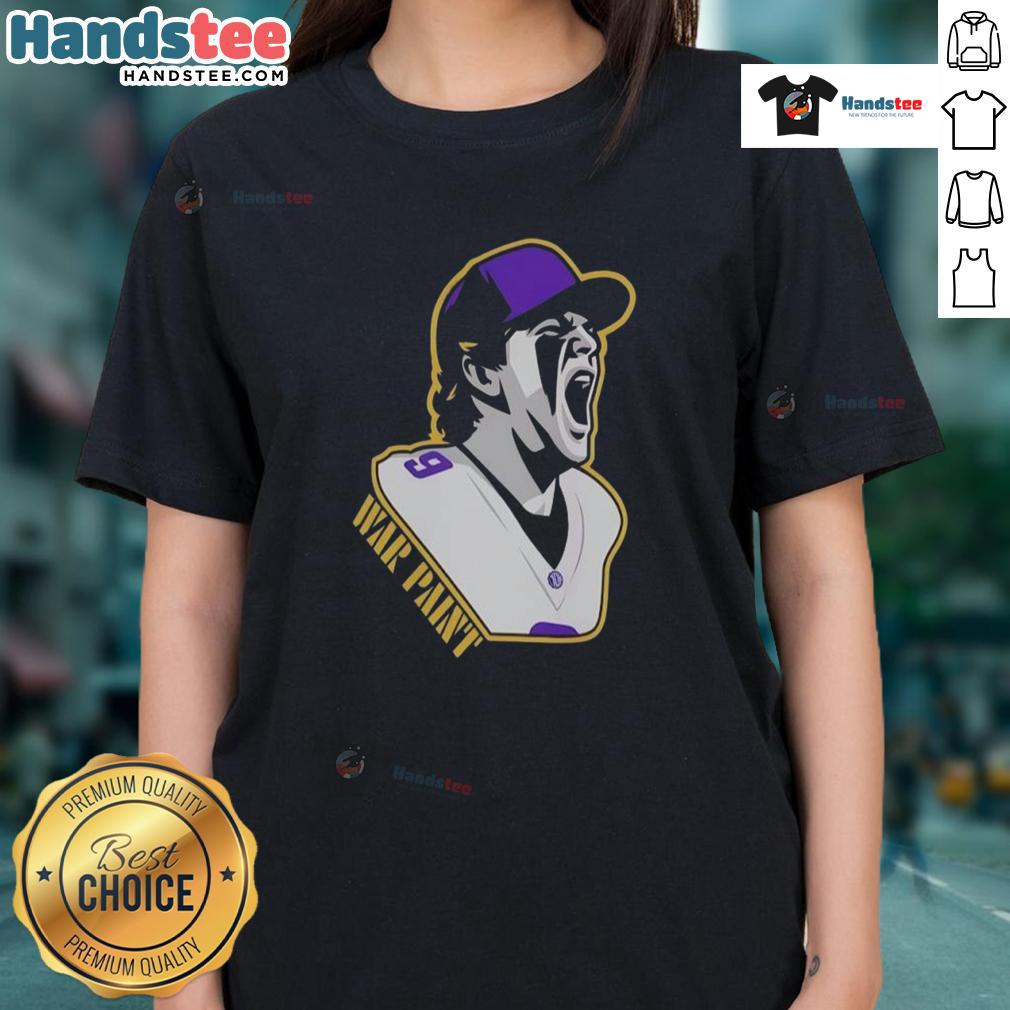 Good Minnesota Vikings War Paint Fooball Player Number 9 Graphic Ladies Tee Good Minnesota Vikings War Paint Football Player Number 9 graphic on a stylish ladies tee, perfect for game day attire.