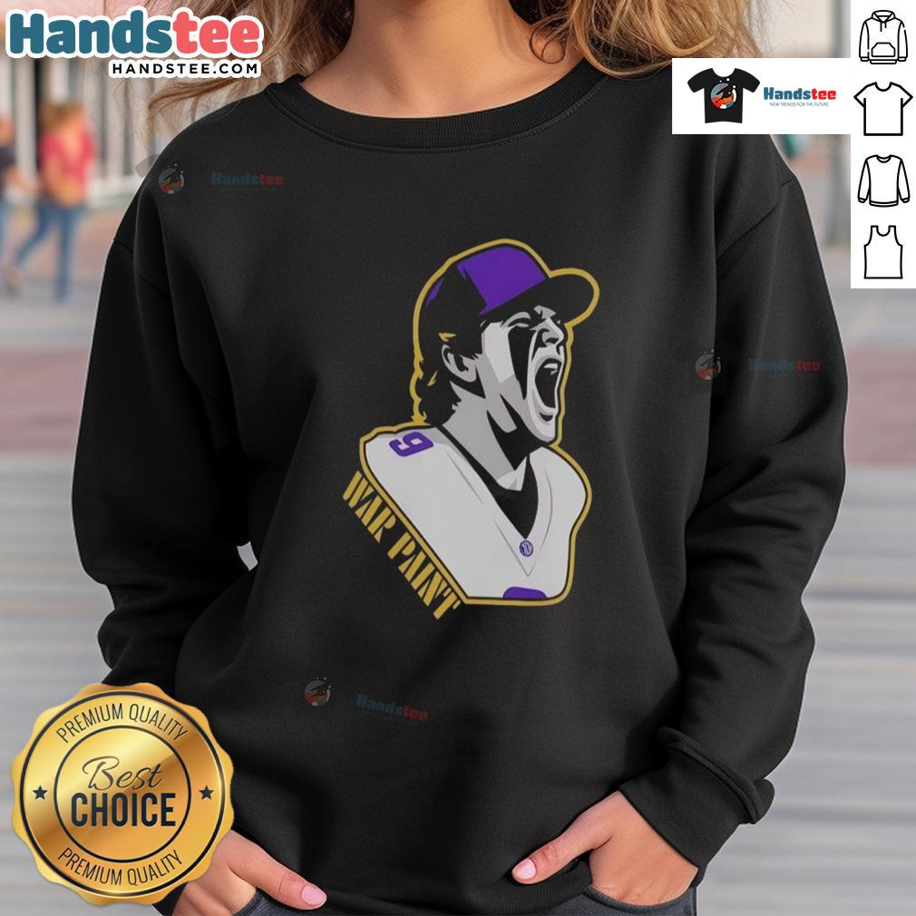 Good Minnesota Vikings War Paint Fooball Player Number 9 Graphic Sweatshirt Alt Text: Minnesota Vikings graphic sweatshirt featuring war paint and player number 9, perfect for fans and game day wear.