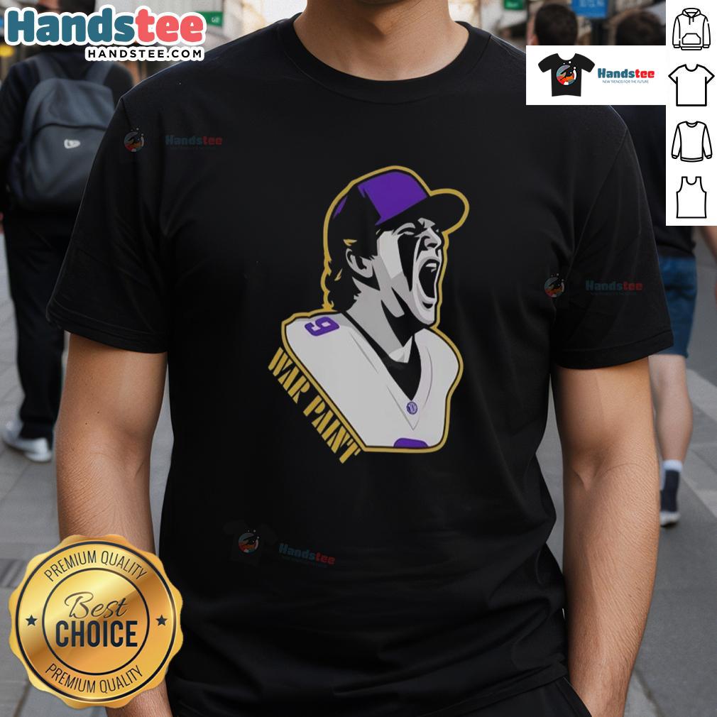 Good Minnesota Vikings War Paint Fooball Player Number 9 Graphic T Shirt Alt Text: Good Minnesota Vikings War Paint Football Player Number 9 Graphic T-Shirt featuring vibrant colors and bold design.