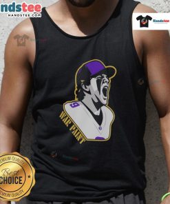 Minnesota Vikings war paint football player wearing a graphic tank top featuring number 9 design.