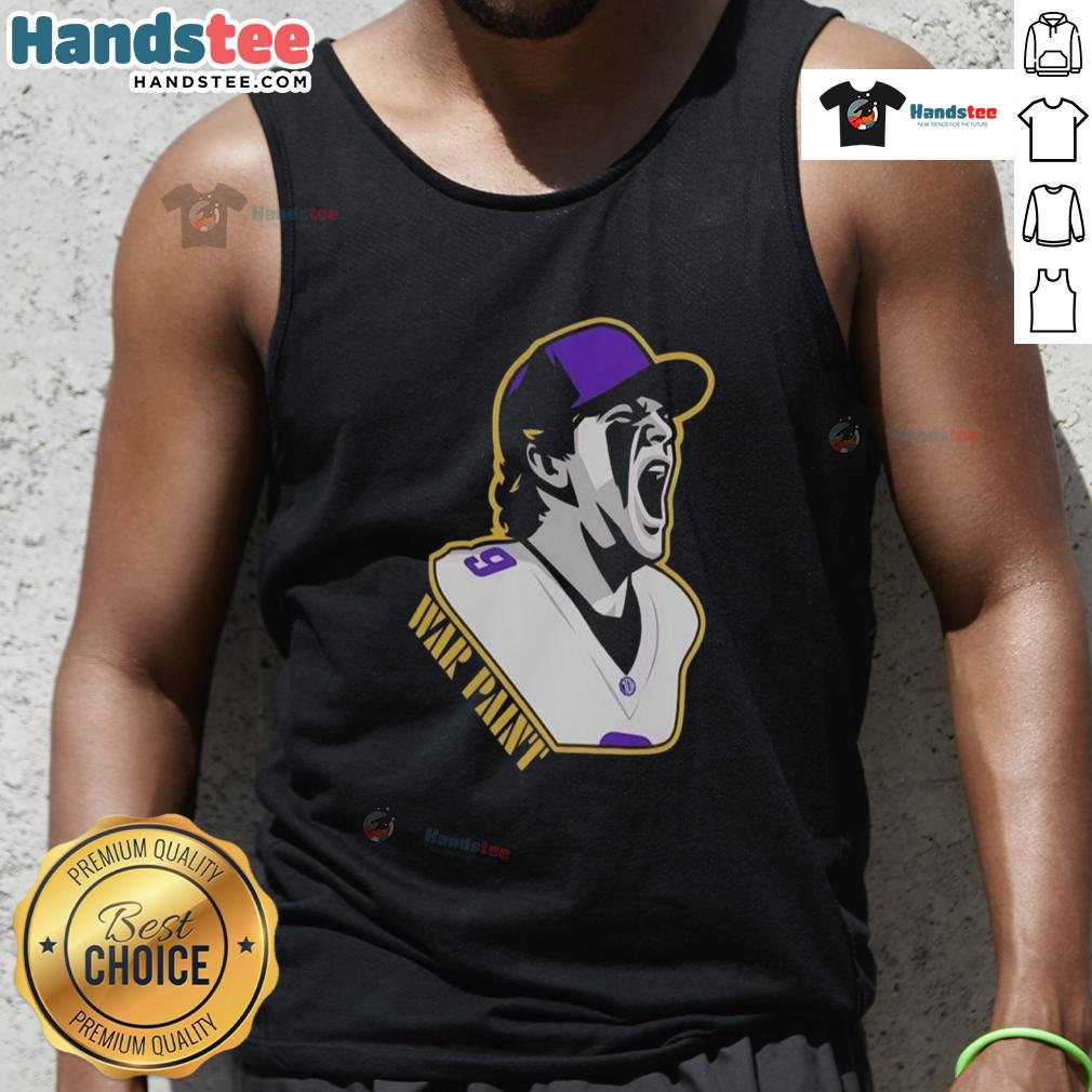 Good Minnesota Vikings War Paint Fooball Player Number 9 Graphic Tank Top Minnesota Vikings war paint football player wearing a graphic tank top featuring number 9 design.