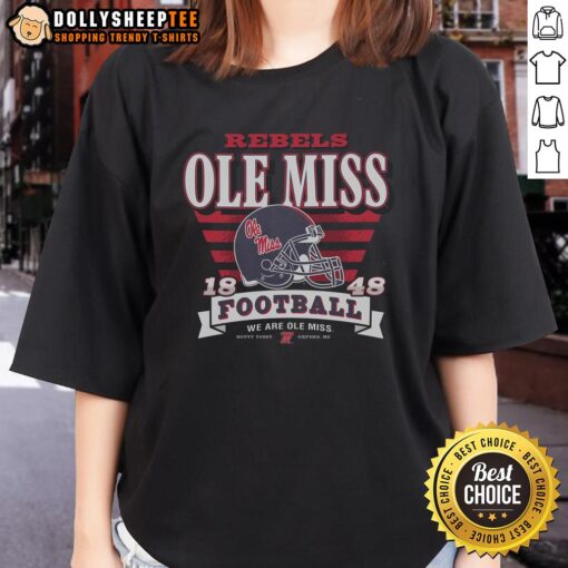 Good Mississippi Rebels Stripe Splash Ladies Tee featuring vibrant stripes and team logo, perfect for fans.