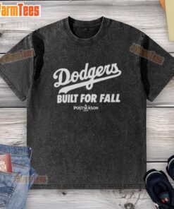 Good MLB Los Angeles Dodgers 2025 Built For Fall washed t-shirt in blue, showcasing team logo and stylish design.