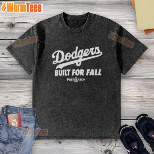 Good MLB Los Angeles Dodgers 2025 Built For Fall washed t-shirt in blue, showcasing team logo and stylish design.