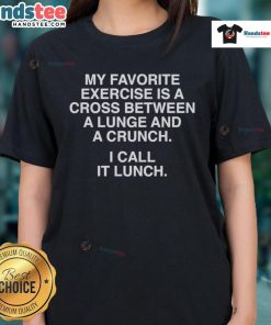 Lunch Ladies Tee featuring a fun lunge and crunch exercise graphic, perfect for fitness enthusiasts.