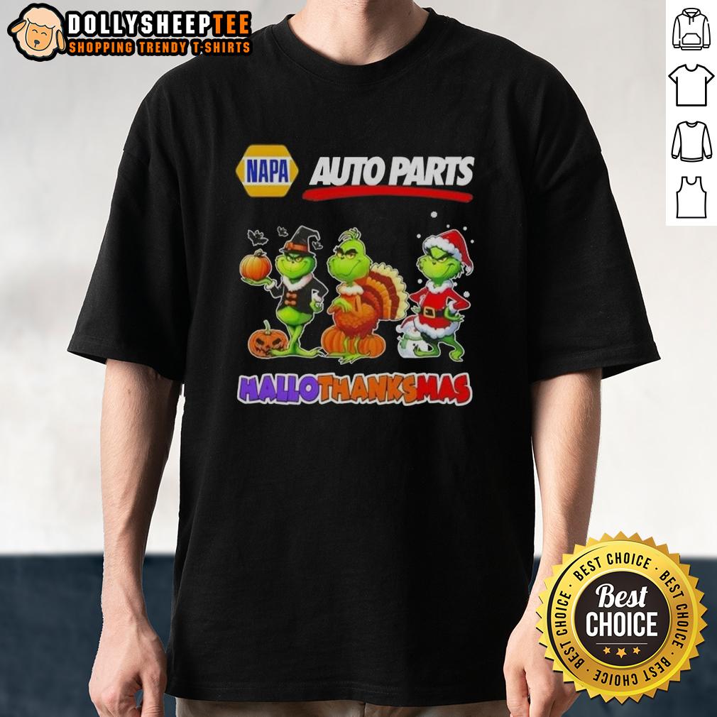 Good Napa Auto Parts X Grinch Cosplay Happy Hallothanksmas T Shirt Good Napa Auto Parts X Grinch cosplay T-shirt for Hallothanksmas, featuring festive design and vibrant colors.