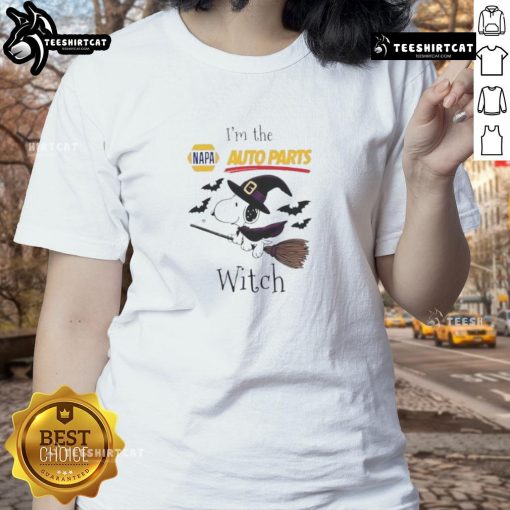 Good NAPA Auto Parts x Snoopy I'm The Witch Halloween Ladies Tee featuring a fun design perfect for Halloween festivities.
