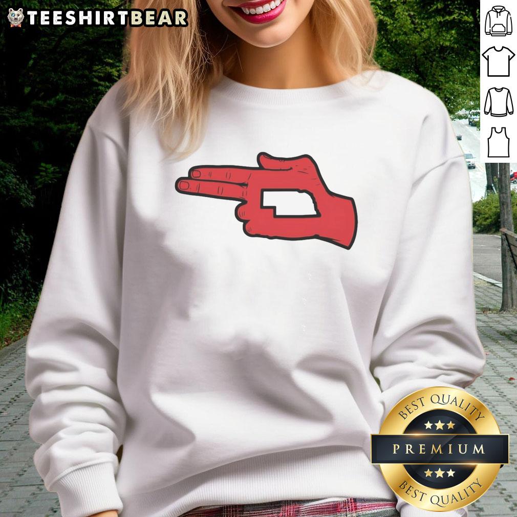 Good Nebraska State Fingers Sweatshirt Alt Text: Cozy Nebraska State sweatshirt featuring finger design, perfect for fans showing off their Nebraska pride.