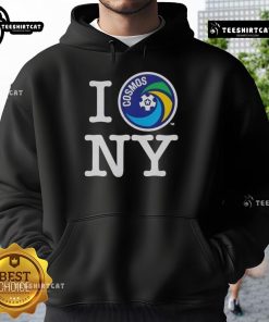 Good New York Cosmos I Love NY hoodie in vibrant colors, perfect for fans of NYC and soccer culture.
