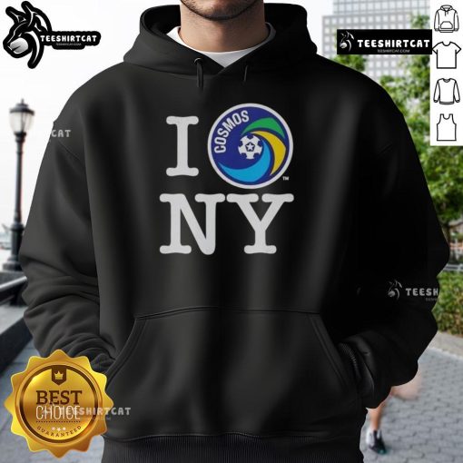 Good New York Cosmos I Love NY hoodie in vibrant colors, perfect for fans of NYC and soccer culture.