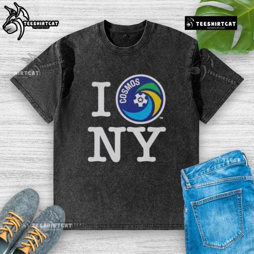 Good New York Cosmos I Love NY washed t-shirt featuring a vintage design, perfect for fans of NYC and soccer.
